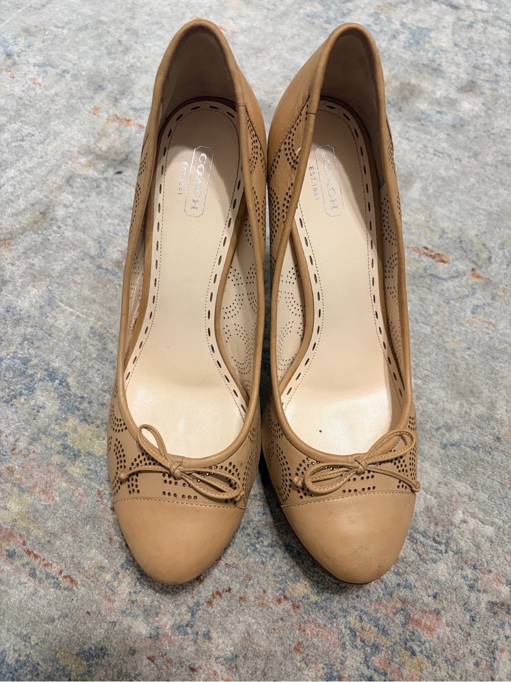 Coach Tan Leather Heels with Bow Detail